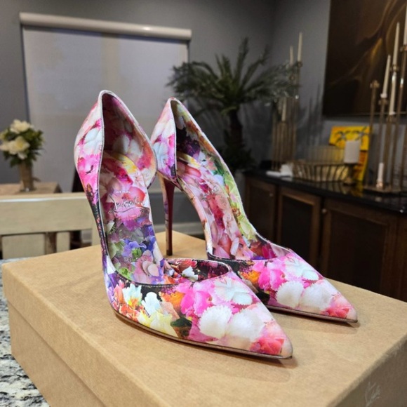 NEW Christian Louboutin Iriza 100 d’Orsay Pump in Silk Floral Print Size 37 - Picture 4 of 12